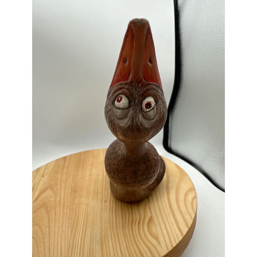 Vtg Golf Club Head Bird Sculpture Folk Art Signed Wood Whimsical Golf Gift OOAK